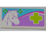 Tile 2 x 4 with White Horse Head and Lime Cross Pattern (Sticker) - Set 3188