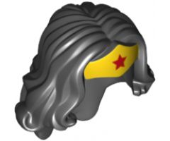 Minifigure, Hair Female Long Wavy with Yellow Tiara and Red Star Pattern (Wonder Woman)