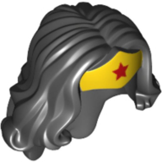 Minifigure, Hair Female Long Wavy with Yellow Tiara and Red Star Pattern (Wonder Woman)
