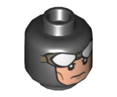 Minifigure, Head Balaclava with Light Nougat Face, Goggles with Round White Lenses, Neutral Expression Pattern - Hollow Stud