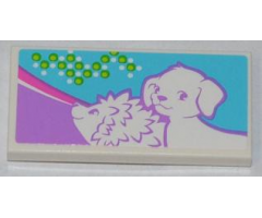 Tile 2 x 4 with Hedgehog and Dog Pattern (Sticker) - Set 3188