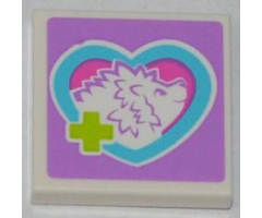 Tile 2 x 2 with Lime Cross and Hedgehog in Medium Azure Heart Pattern (Sticker) - Set 3188