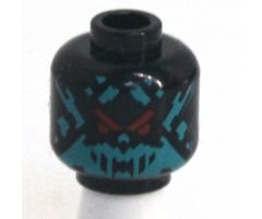 Minifigure, Head Dual Sided Alien, Red Visor and 'V' with 9 Vertical Stripes / Dark Turquoise Splotch Face with Red Eyes Pattern - Hollow Stud