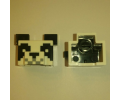 Animal, Body Part Creature Head Pixelated with Muzzle and Large Ears, White Face, Gray Mouth, Black Ears, Eyes and Nose Pattern (Minecraft Panda)