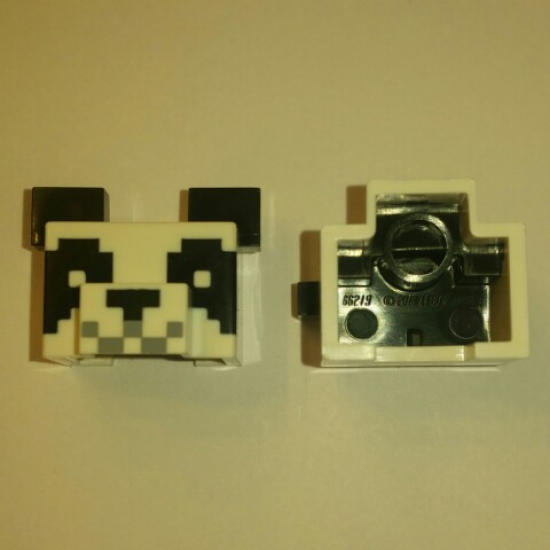 Animal, Body Part Creature Head Pixelated with Muzzle and Large Ears, White Face, Gray Mouth, Black Ears, Eyes and Nose Pattern (Minecraft Panda)