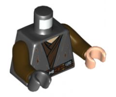 Torso SW Jedi Robe, Reddish Brown Belt, Tattered and Dirt Stains Pattern (Anakin) / Dark Brown Arms / Light Nougat Hand Left / Black Hand Right