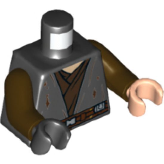 Torso SW Jedi Robe, Reddish Brown Belt, Tattered and Dirt Stains Pattern (Anakin) / Dark Brown Arms / Light Nougat Hand Left / Black Hand Right