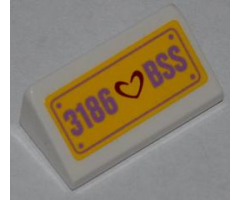 Slope 30 1 x 2 x 2/3 with Dark Red Heart and '3186 BSS' License Plate Pattern (Sticker) - Set 3186