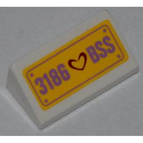 Slope 30 1 x 2 x 2/3 with Dark Red Heart and '3186 BSS' License Plate Pattern (Sticker) - Set 3186