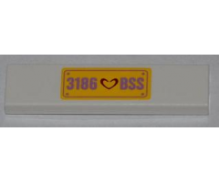 Tile 1 x 4 with Dark Red Heart and '3186 BSS' License Plate Pattern (Sticker) - Set 3186