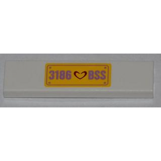 Tile 1 x 4 with Dark Red Heart and '3186 BSS' License Plate Pattern (Sticker) - Set 3186