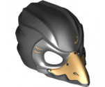 Minifigure, Headgear Mask Bird (Raven) with Gold Beak and Gold Markings Pattern