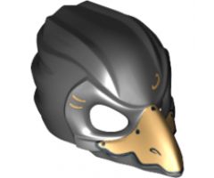 Minifigure, Headgear Mask Bird (Raven) with Gold Beak and Gold Markings Pattern