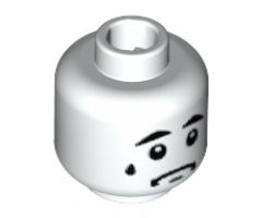Minifigure, Head Male Black Thick Eyebrows, White Pupils, Sad with Tear Pattern - Blocked Open Stud