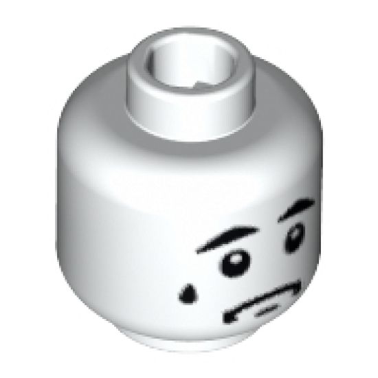 Minifigure, Head Male Black Thick Eyebrows, White Pupils, Sad with Tear Pattern - Blocked Open Stud