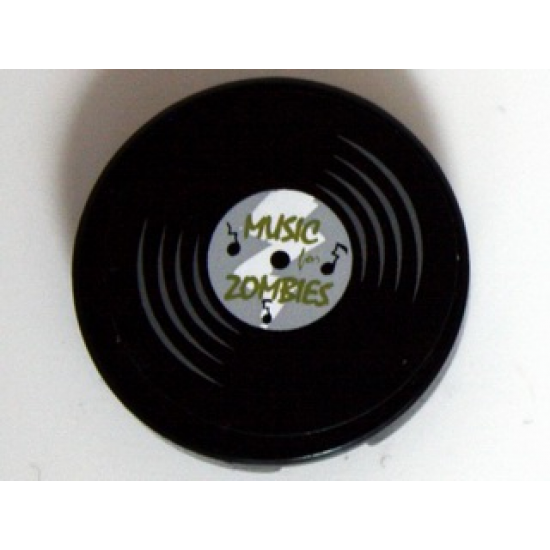 Tile, Round 2 x 2 with Vinyl Record 'MUSIC for ZOMBIES' Pattern (Sticker) - Set 10228