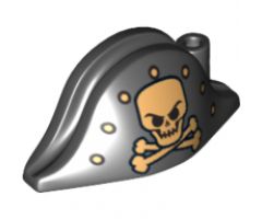 Minifigure, Headgear Hat, Pirate Bicorne with Gold Skull, Crossbones and Dots Pattern