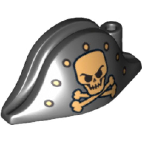 Minifigure, Headgear Hat, Pirate Bicorne with Gold Skull, Crossbones and Dots Pattern