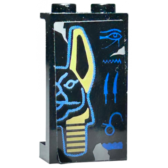 Panel 1 x 2 x 3 with Side Supports - Hollow Studs with Hieroglyphs and Half Anubis Mask Pattern Right (Sticker) - Set 7327