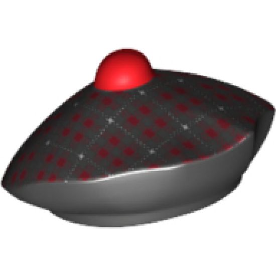 Minifigure, Headgear Hat, Scottish Tam o'Shanter with Red and White Tartan Pattern