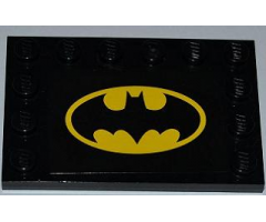 Tile, Modified 4 x 6 with Studs on Edges with Batman Logo on Rectangular Black Background Pattern (Sticker) - Set 6863