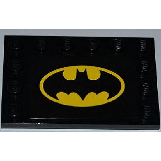 Tile, Modified 4 x 6 with Studs on Edges with Batman Logo on Rectangular Black Background Pattern (Sticker) - Set 6863
