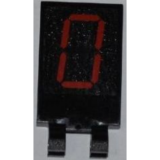 Tile, Modified 2 x 3 with 2 Clips with Red '0' Digital Display Pattern (Sticker) - Set 3368