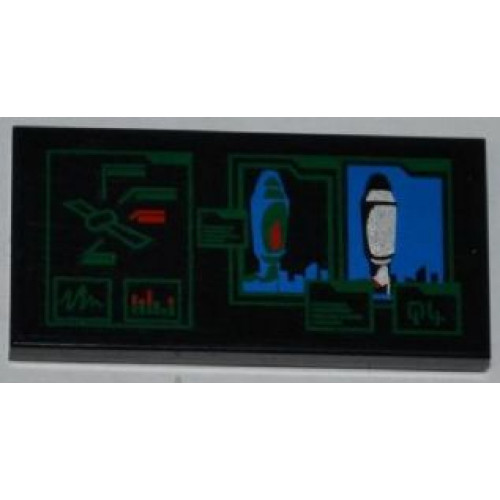Tile 2 x 4 with Satellite and Space Rocket on Screens Pattern (Sticker) - Set 3368