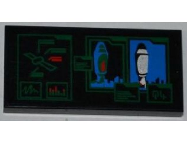 Tile 2 x 4 with Satellite and Space Rocket on Screens Pattern (Sticker) - Set 3368