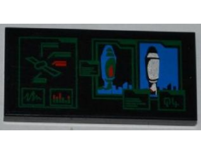 Tile 2 x 4 with Satellite and Space Rocket on Screens Pattern (Sticker) - Set 3368