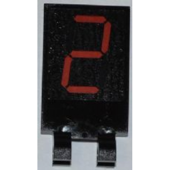 Tile, Modified 2 x 3 with 2 Clips with Red '2' Digital Display Pattern (Sticker) - Set 3368