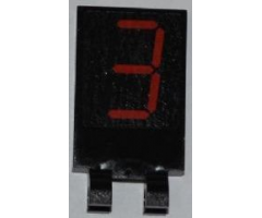 Tile, Modified 2 x 3 with 2 Clips with Red '3' Digital Display Pattern (Sticker) - Set 3368