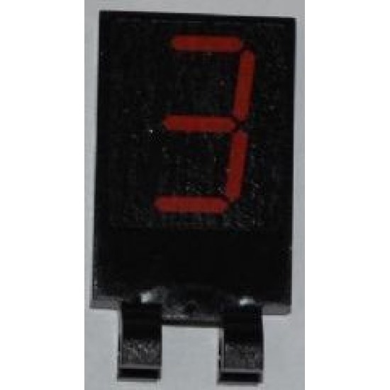 Tile, Modified 2 x 3 with 2 Clips with Red '3' Digital Display Pattern (Sticker) - Set 3368