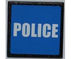 Road Sign 2 x 2 Square with Clip with White 'POLICE' on Blue Background Pattern (Sticker) - Set 7498