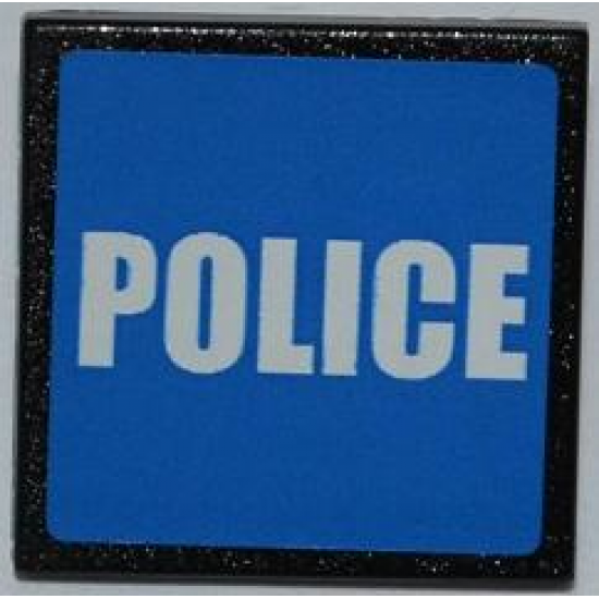 Road Sign 2 x 2 Square with Clip with White 'POLICE' on Blue Background Pattern (Sticker) - Set 7498