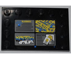 Tile, Modified 4 x 6 with Studs on Edges with 'ALARM!!!!', Street Map, White Car and 'WANTED!' Pattern (Sticker) - Set 7498