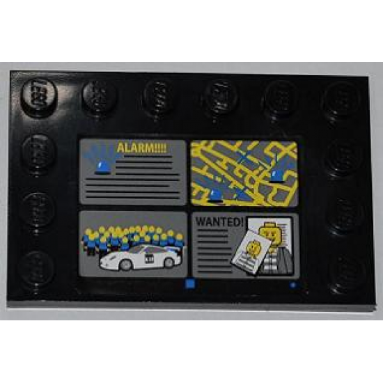 Tile, Modified 4 x 6 with Studs on Edges with 'ALARM!!!!', Street Map, White Car and 'WANTED!' Pattern (Sticker) - Set 7498