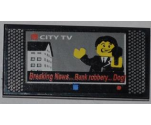 Tile 2 x 4 with 'Breaking News Bank robbery Dog' City TV Screen Pattern (Sticker) - Set 7288