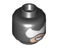 Minifigure, Head Mask with White Pointed Eye Opening over Light Nougat Skin, Dark Purple Lips and Open Mouth Grin Pattern - Hollow Stud