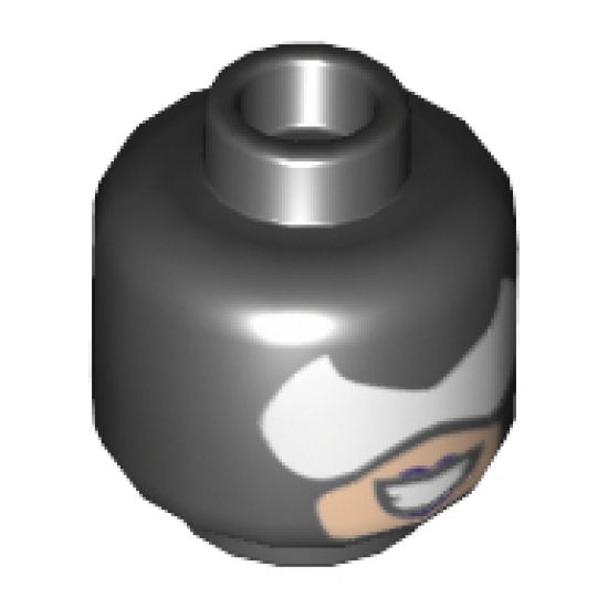 Minifigure, Head Mask with White Pointed Eye Opening over Light Nougat Skin, Dark Purple Lips and Open Mouth Grin Pattern - Hollow Stud