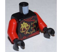 Torso Ninjago Robe with Gold Lion, Wings and Ninjago Logogram 'Fire' and Red Sash Pattern / Red Arms / Black Hands
