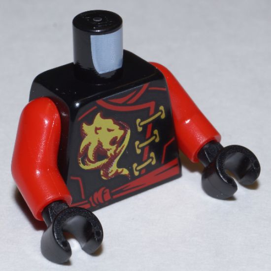 Torso Ninjago Robe with Gold Lion, Wings and Ninjago Logogram 'Fire' and Red Sash Pattern / Red Arms / Black Hands