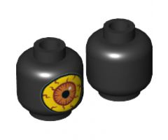 Minifigure, Head without Face Alien Large Bright Light Yellow Eye with Dark Red Veins and Orange Iris Pattern (Sparkks) - Hollow Stud