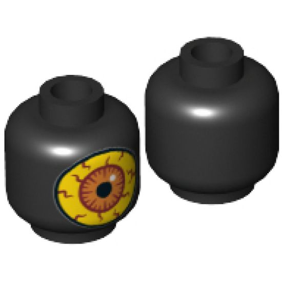 Minifigure, Head without Face Alien Large Bright Light Yellow Eye with Dark Red Veins and Orange Iris Pattern (Sparkks) - Hollow Stud
