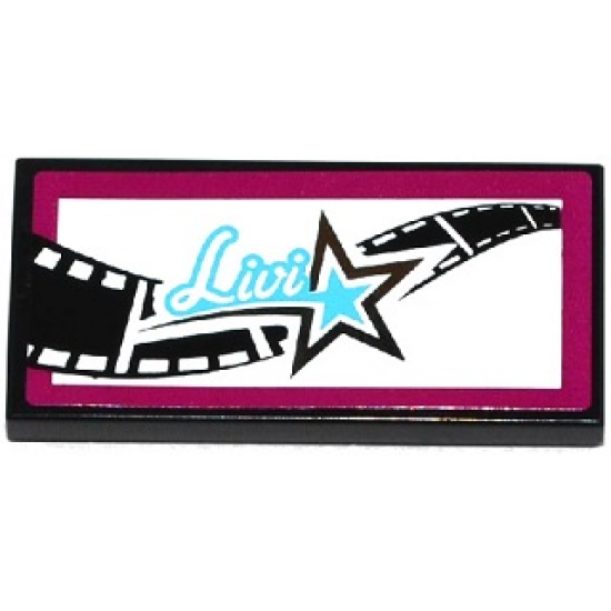 Tile 2 x 4 with Film Reel, 'Livi' and Star Pattern (Sticker) - Set 41117