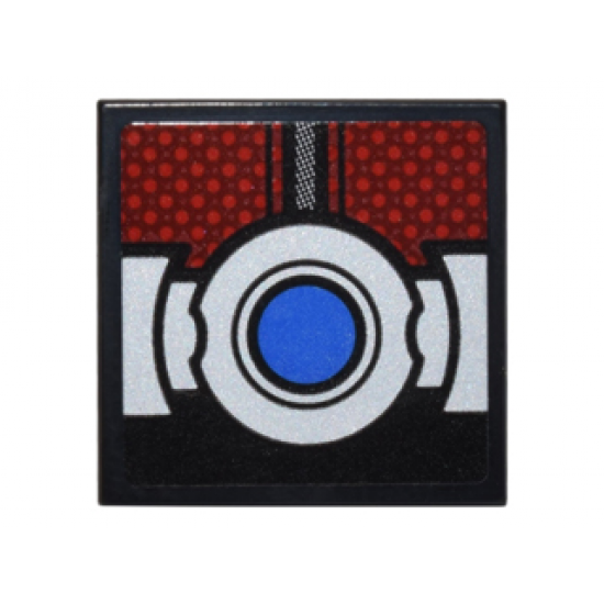 Tile 2 x 2 with Dark Red Body Armor Panels and Silver Belt with Blue Button Pattern (Sticker) - Set 76051