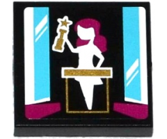 Tile 2 x 2 with Female Holding Trophy with Star Pattern (Sticker) - Set 41117