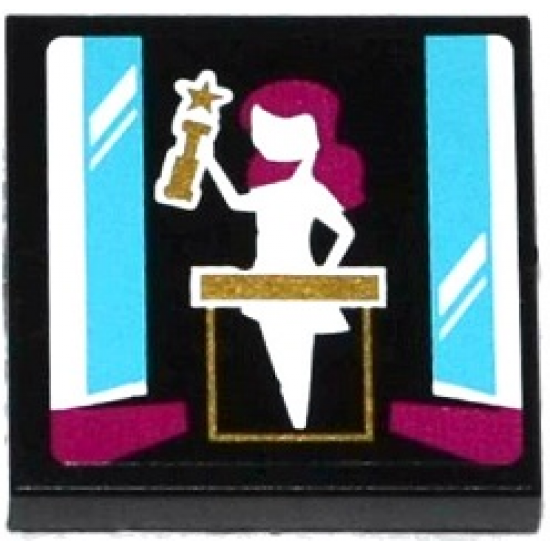 Tile 2 x 2 with Female Holding Trophy with Star Pattern (Sticker) - Set 41117