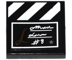 Tile 2 x 2 with Film Slate with White Script Writing, '#8', and Stripes Pattern (Sticker) - Set 41117