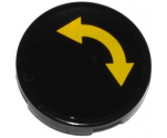 Tile, Round 2 x 2 with Bottom Stud Holder with Yellow Curved Arrow Double on Black Background Pattern (Sticker) - Set 60095